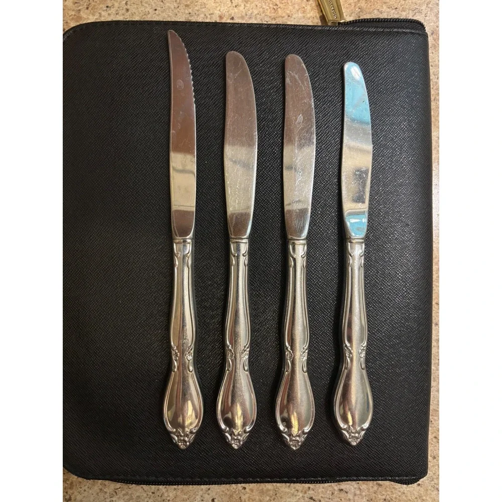 Vintage Stainless Steel Floral Scroll Knives Set of 4‎ Mixed Dinner Steak Knives